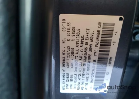 2010 Honda Accord Lxp z USA, uszkodzony, nr VIN 1HGCP2F42AA109426